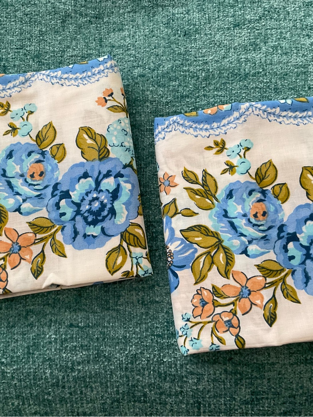 Vintage Wabasso Set Of Blue Floral Standard  Pillowcases- Set of 2